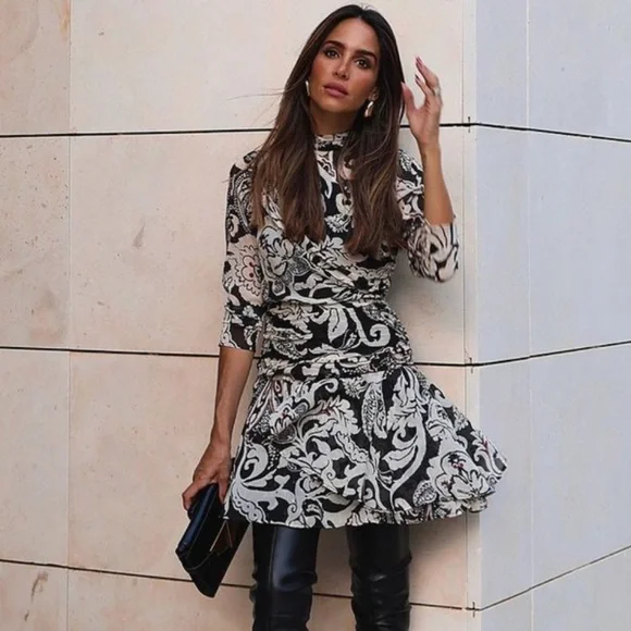 New Zara Zara Printed Dress with Metallic Thread - Picture 8 of 17